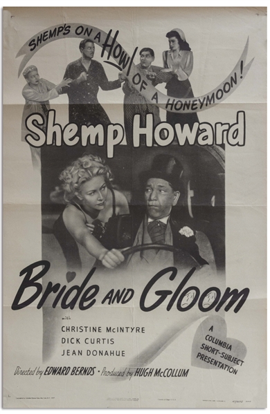 27'' x 41'' One-Sheet Poster for ''Bride and Gloom'' Starring Shemp Alone, Columbia 1947 -- NSS# 47/4175 -- Shallow Folds & a Few Small Nicks to Margins, Else Near Fine